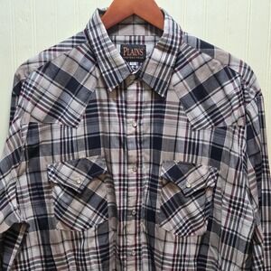 Plains Western Wear Shirt Mens XL Multicolor Plaid Long Sleeve Western Snap